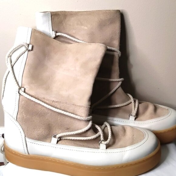 ZARA Split Suede Leather Lace up boots sz 41 Beige White sz 10 US - Picture 6 of 13